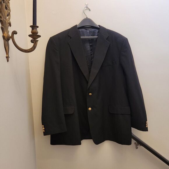 Vtg Croft & Barrow Black Blazer Sport Coat Jacket Mens 50L Wool Gold Button 90s - Picture 1 of 10